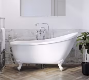 Freestanding Single Ended Roll Top Slipper Bath with White Feet 1625 x 695mm – Lunar