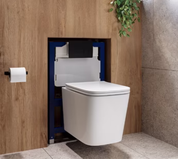 Albi Wall Hung Toilet 820mm Pneumatic Frame & Cistern & Black Flush Plate