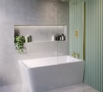 Freestanding Shower Bath Single Ended Right Hand Corner with Brass Bath Screen 1500 x 740mm – Kona