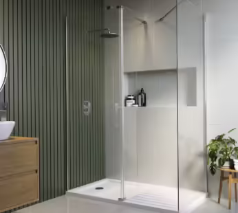 1400x800mm Frameless Walk In Shower Enclosure with 300mm Hinged Flipper Panel and Shower Tray – Corvus