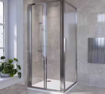 Chrome 4mm Glass Rectangular Bi-Fold Shower Enclosure 900x800mm – Lyra