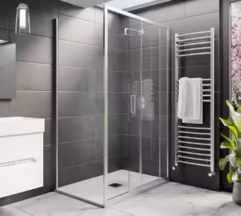 Chrome 8mm Glass Rectangular Sliding Shower Enclosure with Low Profile Shower Tray 1200x900mm – Pavo