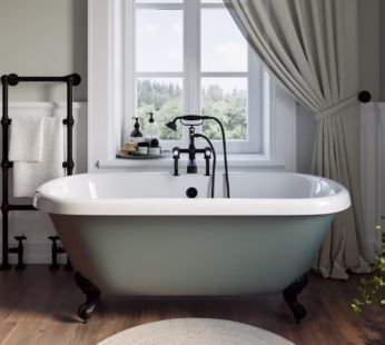 Freestanding Light Green Double Ended Roll Top Bath with Brass Feet 1515 x 740mm – Park Royal