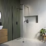 Walk In Shower 900mm Black Frameless with 300mm Hinged Flipper Panel and Wall Support Bar - Corvus