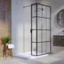 Walk In Shower 700mm Black Grid Framework with 300mm Fixed Panel and Wall Support Bar - Nova