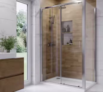 Chrome 6mm Glass Rectangular Sliding Shower Enclosure with Shower Tray 1200x800mm – Carina