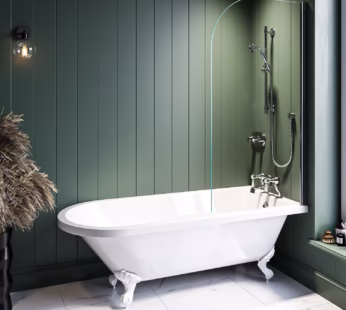 Freestanding Single Ended Shower Bath with White Feet & Bath Screen 1660 x 740mm – Park Royal
