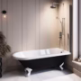 Black Freestanding Single Ended Shower Bath with Chrome Screen & White Feet 1670 x 740 mm - Park Royal