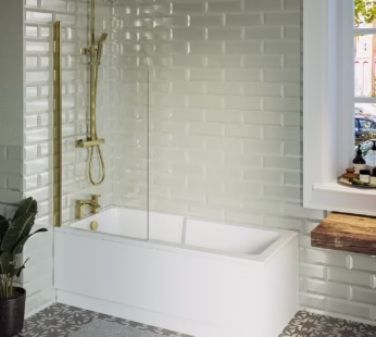 Single Ended Shower Bath with Front Panel & Brass Bath Screen 1700 x 750mm – Cotswold