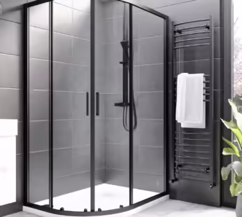 Black 8mm Left Hand Offset Quadrant Shower Enclosure with Shower Tray 1000x800mm – Pavo
