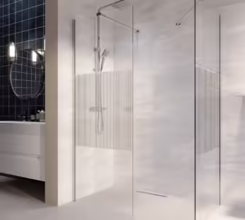 Walk In Shower Enclosure 1400x800mm Chrome Frameless Fluted Glass with Wall Support Bar – Matira