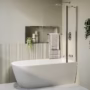 Freestanding Single Ended Right Hand Corner Shower Bath with Chrome Bath Screen with Fixed Panel & Towel Rail 1650 x 800mm - Amaro