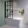 Freestanding Single Ended Left Hand Corner Shower Bath with Black Grid Bath Screen 1500 x 740mm - Kona