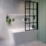 Freestanding Single Ended Right Hand Corner Shower Bath with Black Grid Bath Screen 1500 x 740mm - Kona