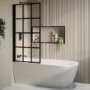 Freestanding Single Ended Left Hand Corner Shower Bath with Black Grid Bath Screen 1650 x 800mm - Amaro