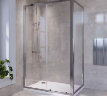 Chrome 4mm Glass Rectangular Sliding Shower Enclosure with Shower Tray 1200x800mm- Lyra