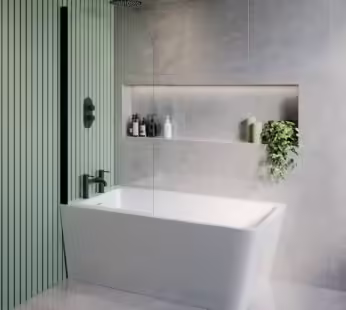Freestanding Shower Bath Single Ended Left Hand Corner with Black Bath Screen 1500 x 740mm – Kona