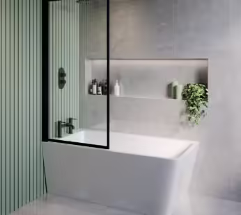 Freestanding Single Ended Left Hand Corner Shower Bath with Black Bath Screen 1500 x 740mm – Kona