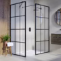 1400x900mm Black Grid Framework Walk In Shower Enclosure and Shower Tray - Nova