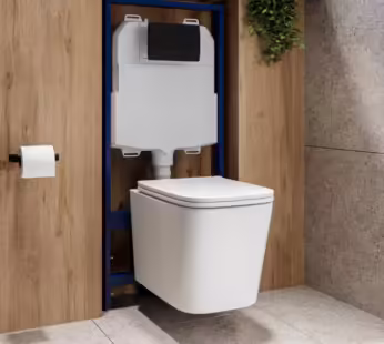 Albi Wall Hung Toilet 1160mm Pneumatic Frame & Cistern & Black Flush Plate