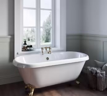 Freestanding Double Ended Roll Top Bath with Brushed Brass Feet 1515 x 740mm – Park Royal