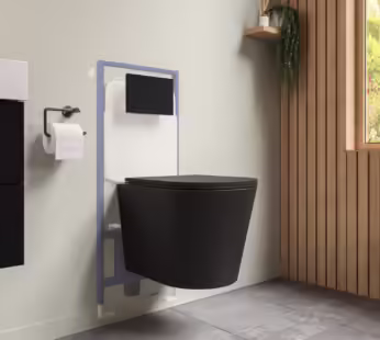 Matt Black Wall Hung Rimless Toilet with Soft Close Seat Cistern Frame and Black Flush – Verona