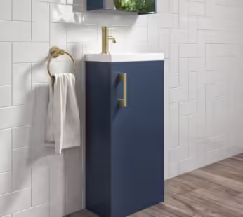 400mm Blue Cloakroom Freestanding Vanity Unit with Basin and Brass Handle – Ashford