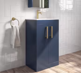 500mm Blue Freestanding Vanity Unit with Basin and Brass Handle – Ashford