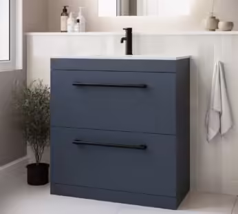 800mm Blue Freestanding Vanity Unit with Basin and Black Handle – Ashford