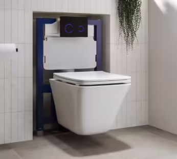 Wall Hung Toilet with Soft Close Seat Black Glass Sensor Pneumatic Flush Plate 820mm Frame & Cistern – Boston