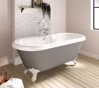 Grey Freestanding Double Ended Roll Top Slipper Bath with White Feet 1515 x 740mm – Park Royal