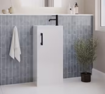 400mm White Cloakroom Freestanding Vanity Unit with Basin and Black Handle – Ashford