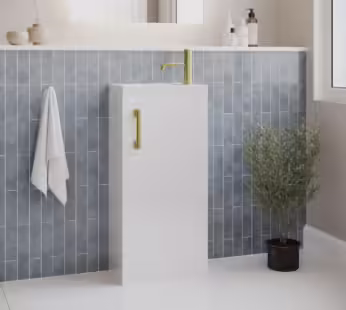 400mm White Cloakroom Freestanding Vanity Unit with Basin and Brass Handle – Ashford