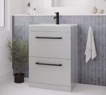 600mm Grey Freestanding Drawer Vanity Unit with Basin and Black Handle – Ashford