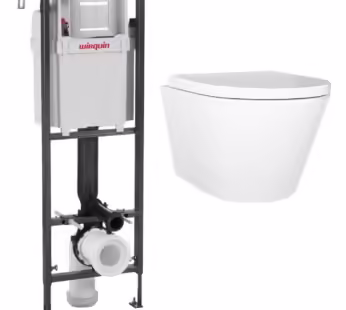 Wall Hung Toilet With Slim Soft Close Seat Frame Cistern and Chrome Flush- Newport