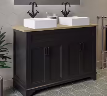 1200mm Black Freestanding Countertop Double Vanity Unit with White Square Basins – Camden