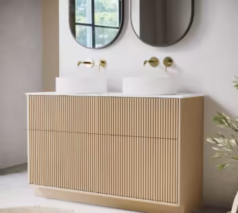 1250mm Wooden Fluted Freestanding Double Countertop Vanity Unit with Round Basin – Matira