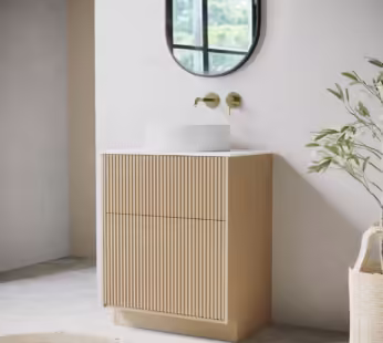 650mm Wooden Fluted Freestanding Countertop Vanity Unit with Round Basin – Matira