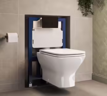 Palma Wall Hung Toilet 820mm Pneumatic Frame & Cistern & Matte Black Flush Plate