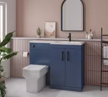 1100mm Blue Toilet and Sink Unit Right Hand with Square Toilet and Black Fittings – Ashford