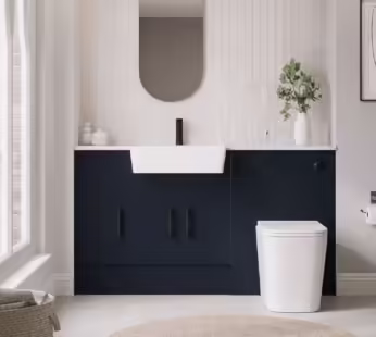 1500mm Blue Toilet and Sink Unit with Storage Unit & Black Fittings – Ontario