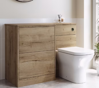 1100mm Wood Effect Toilet and Sink Unit Left Hand with Square Toilet and Chrome Fittings – Palma