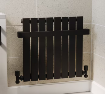 Black Horizontal Single Panel Radiator with Heated Towel Bar 600 x 604mm – Mojave
