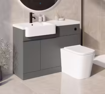 1100mm Grey Left Hand Toilet and Sink Unit with Square Toilet and Black Fittings – Bali