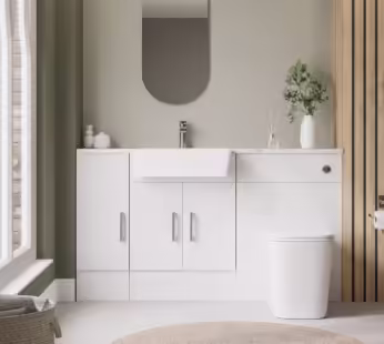 1500mm White Toilet and Sink Unit with Storage Unit & Chrome Fittings – Ontario