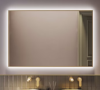 Rectangular Brass Backlit Heated Bathroom Mirror with Lights 1200 x 800mm – Taurus