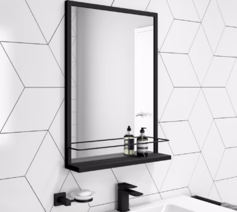 Rectangular Black Bathroom Mirror with Shelf – 500 x 700mm – Iona