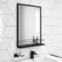 Rectangular Black Bathroom Mirror with Shelf - 500 x 700mm - Iona