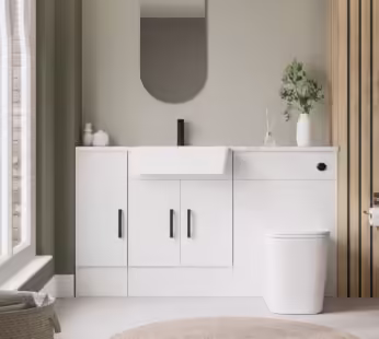1500mm White Toilet and Sink Unit with Storage Unit & Black Fittings – Ontario
