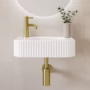Rectangular Fluted Wall Hung Basin 410mm with Brass Tap Bottle Trap and Waste - Orego